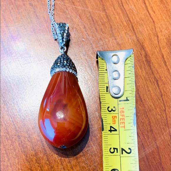 Big Semiprecious stone light brown gem stone pendant necklace rhinestones chain - Picture 15 of 15